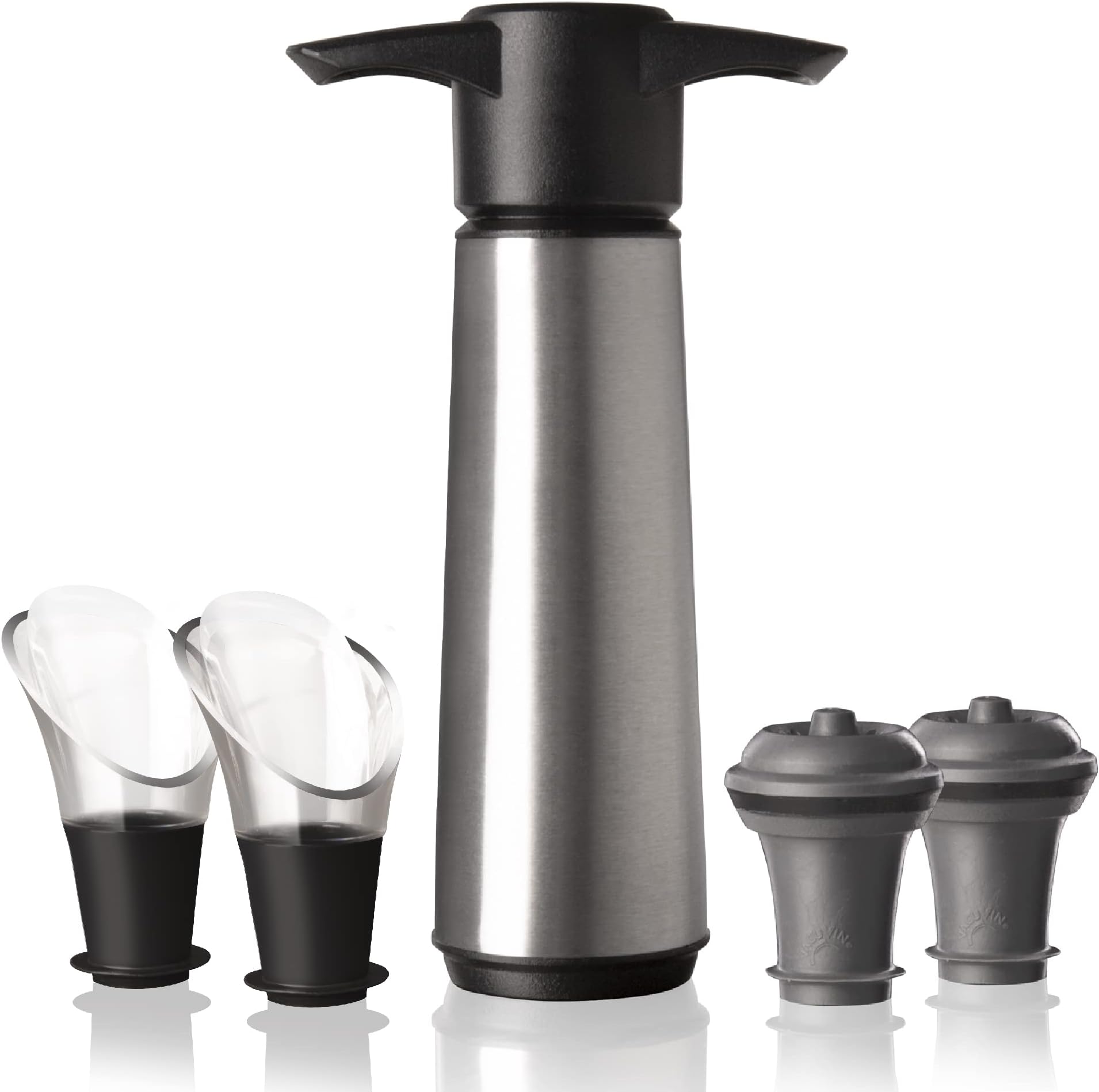Vacu Vin Wine Saver Stainless Steel Set – Vacuum Pump, 2 Stoppers & 2 Servers – Premium Wine Preservation System – Keeps Wine Fresh Up to 10 Days – Elegant Gift Box