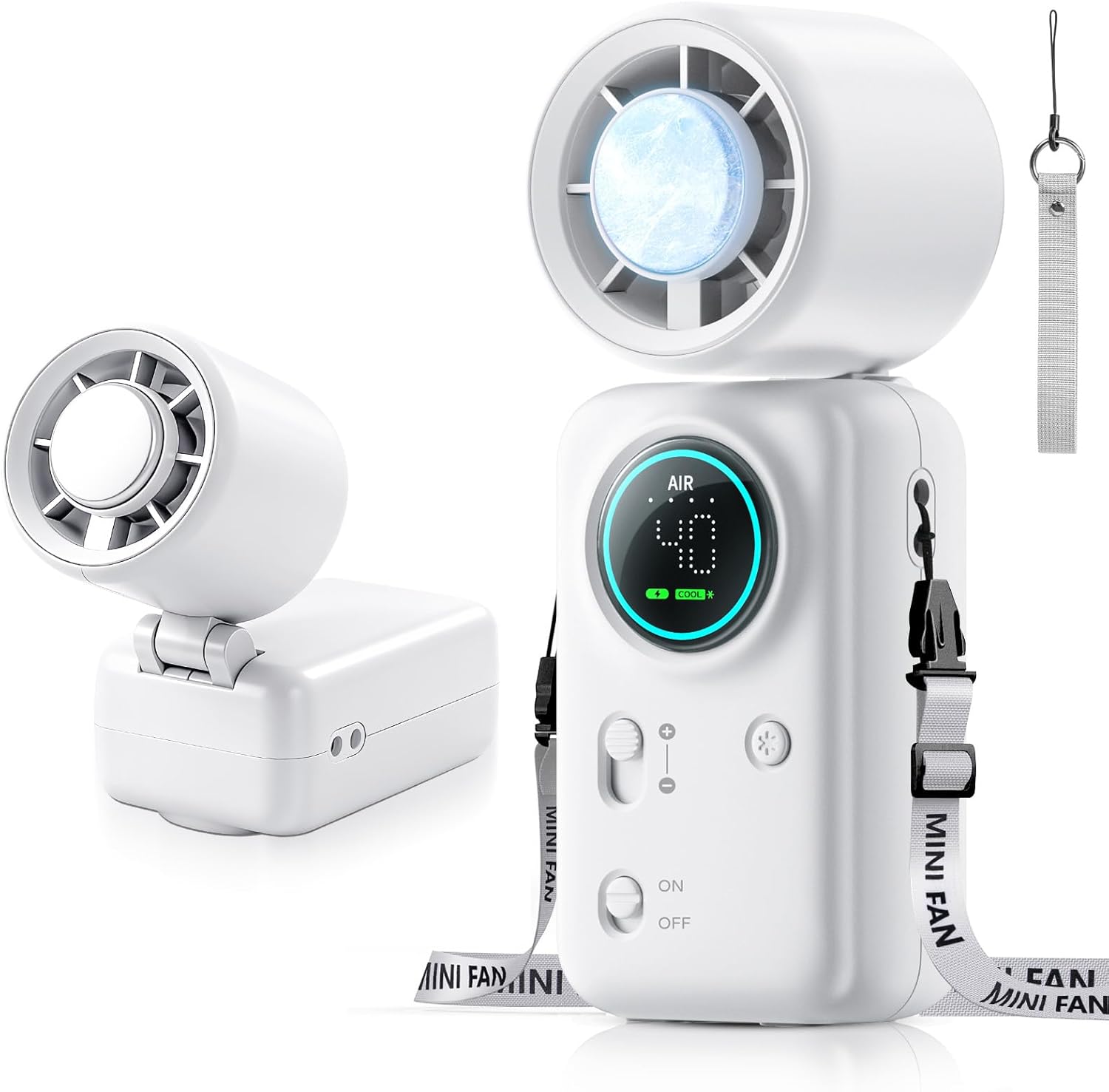 FurBall 4-IN-1 Portable Handheld Fan with Ice Cooling, High-speed Turbo Power 100 Gear Adjustable, LED Display, 6000mAh Rechargeable Battery, Foldable & Quiet Personal Fan for Travel, Office, Outdoor