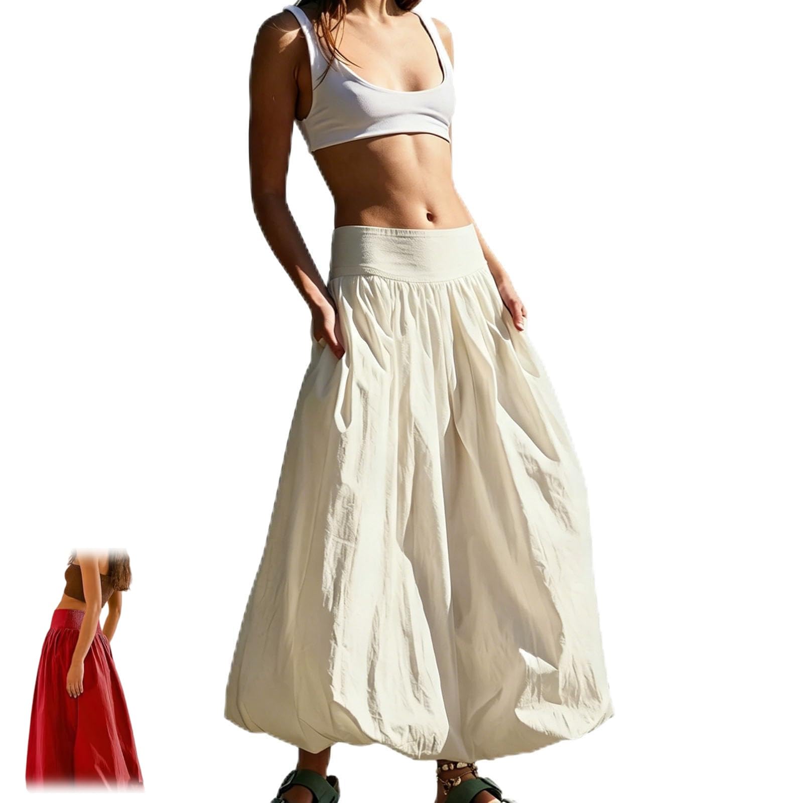 Jupe Longue « Bubble » (Effet Ballon) Style Y2K pour Femme – Coupe évasée, Taille Basse élastiquée, Volants et ourlet Bouffant, avec poches