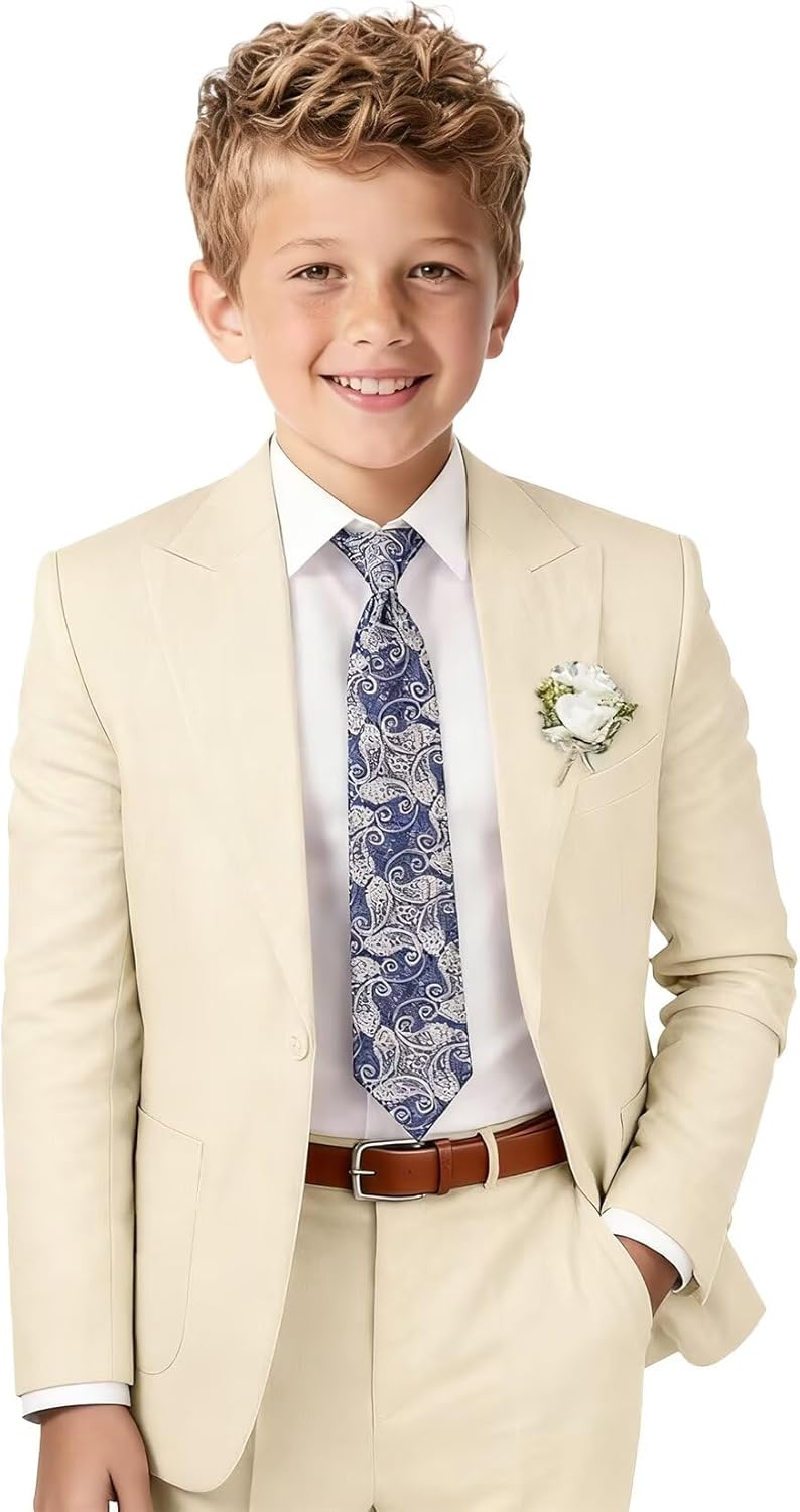 Boys Linen Suit Slim Fit Peaked Lapel Beach Wedding Formal Suit for Kids Tuxedo Suits for Boy Ring Bearer Outfit - Image 2