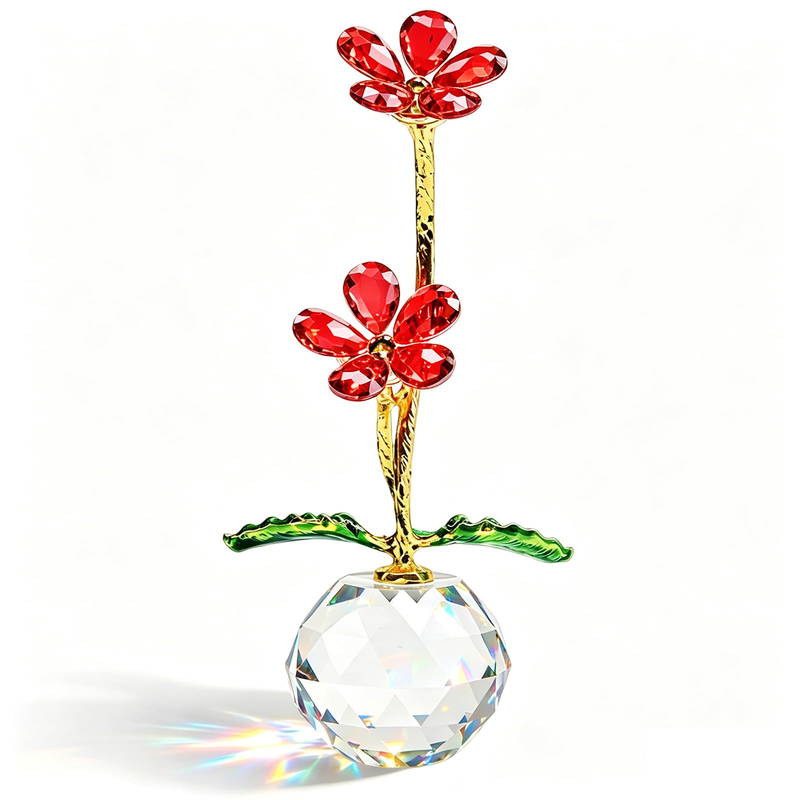 JUUDDENPARTS Crystal Red Little Daisy Figurine with Base, Glass Floral Collectible Gifts for Women, Elegant Decor for Birthdays Anniversaries and Special Celebrations (Red)