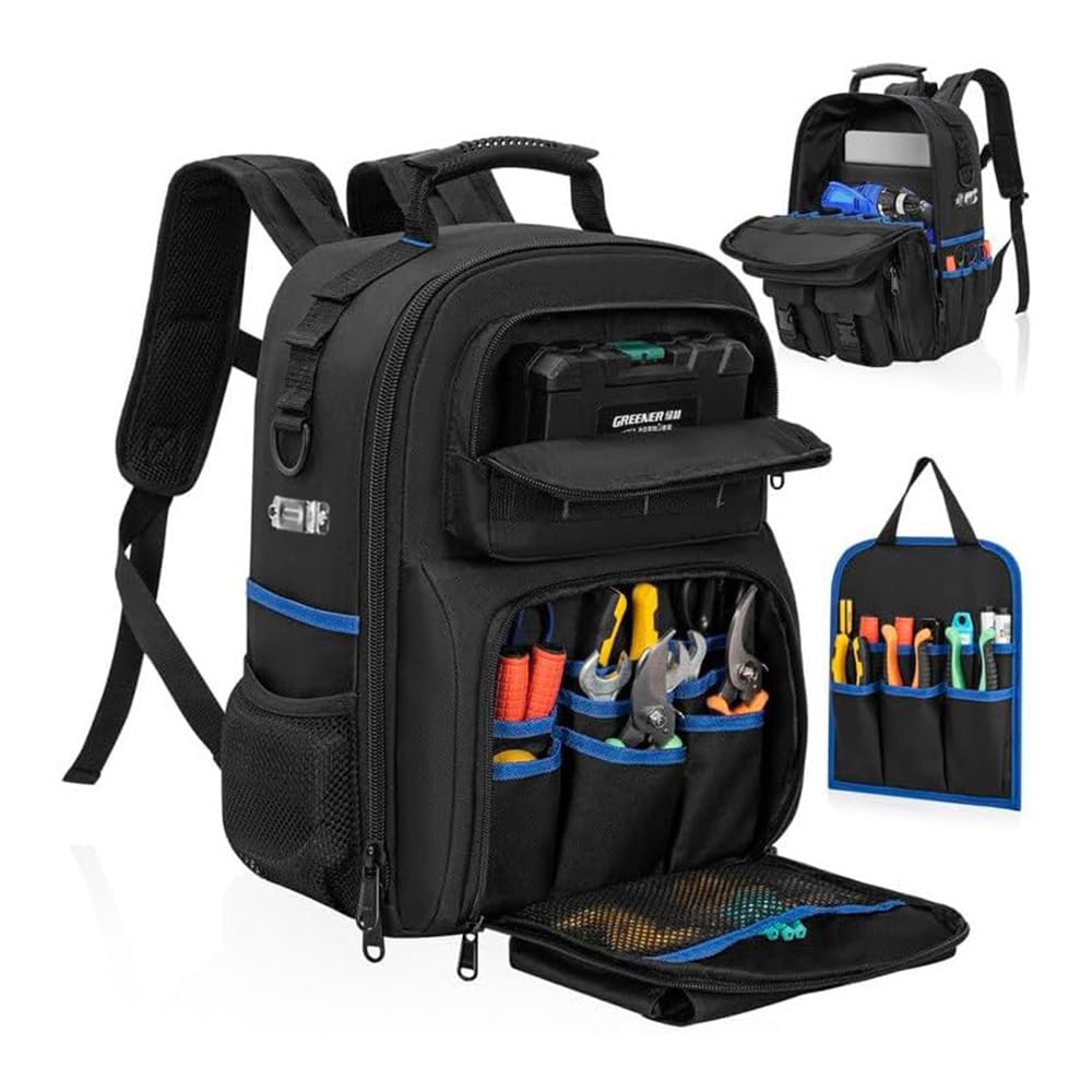 BEOSIOR Tool Backpack, Heavy Duty Tool Backpack with ABS Rubber Base, Easy to Carry (Backpack/Handbags) Tool Backpacks Suitable for Electrician, Plumber, Maintenance Worker