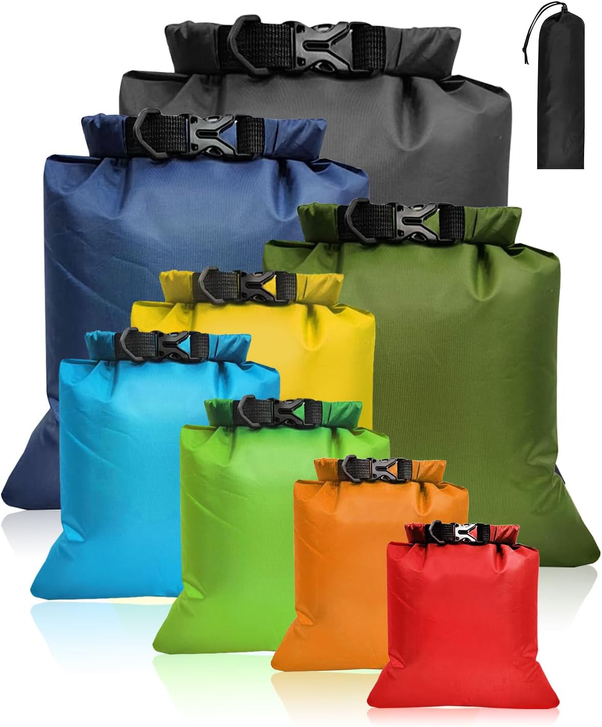 8-PCS Waterproof Dry Bag Set, Equipped with 12L 10L 8L 5L 3.5L 3L 2.5L 1.5L Large Capacity Tear Resistant Dry Bags, Waterproof Storage Bag for Hiking Camping Fishing Cycling (Multi Color)