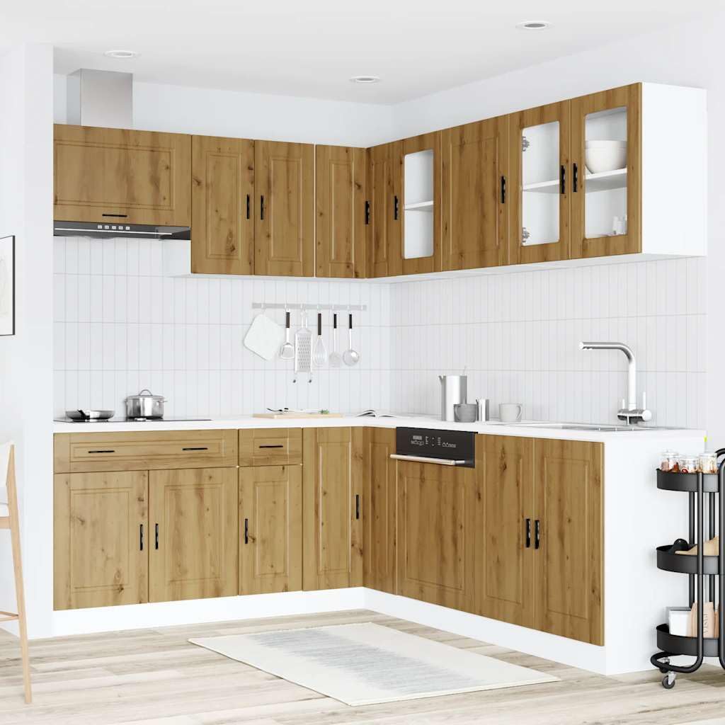 11-TLG. Küchenzeile Porto Artisan-Eiche, Küchenschrank-Set aus Holzwerkstoff, Modulares Küchenmöbel-Set mit Spülenunterschrank, Hängeschränken und Eckunterschrank für viel Stauraum