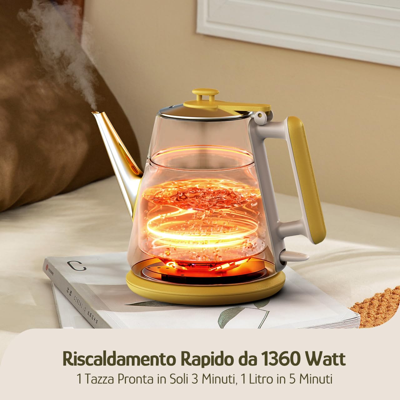 Hazel Quinn × Eduardo Recife Mini Bollitore Elettrico 1 L, Inox, Floreale | Bollitura Rapida 1360 W, Inox, Senza BPA, Doppia Parete Fredda al Tatto, Senza Fili, Autospegnimento, Beccuccio a Collo d'Oca