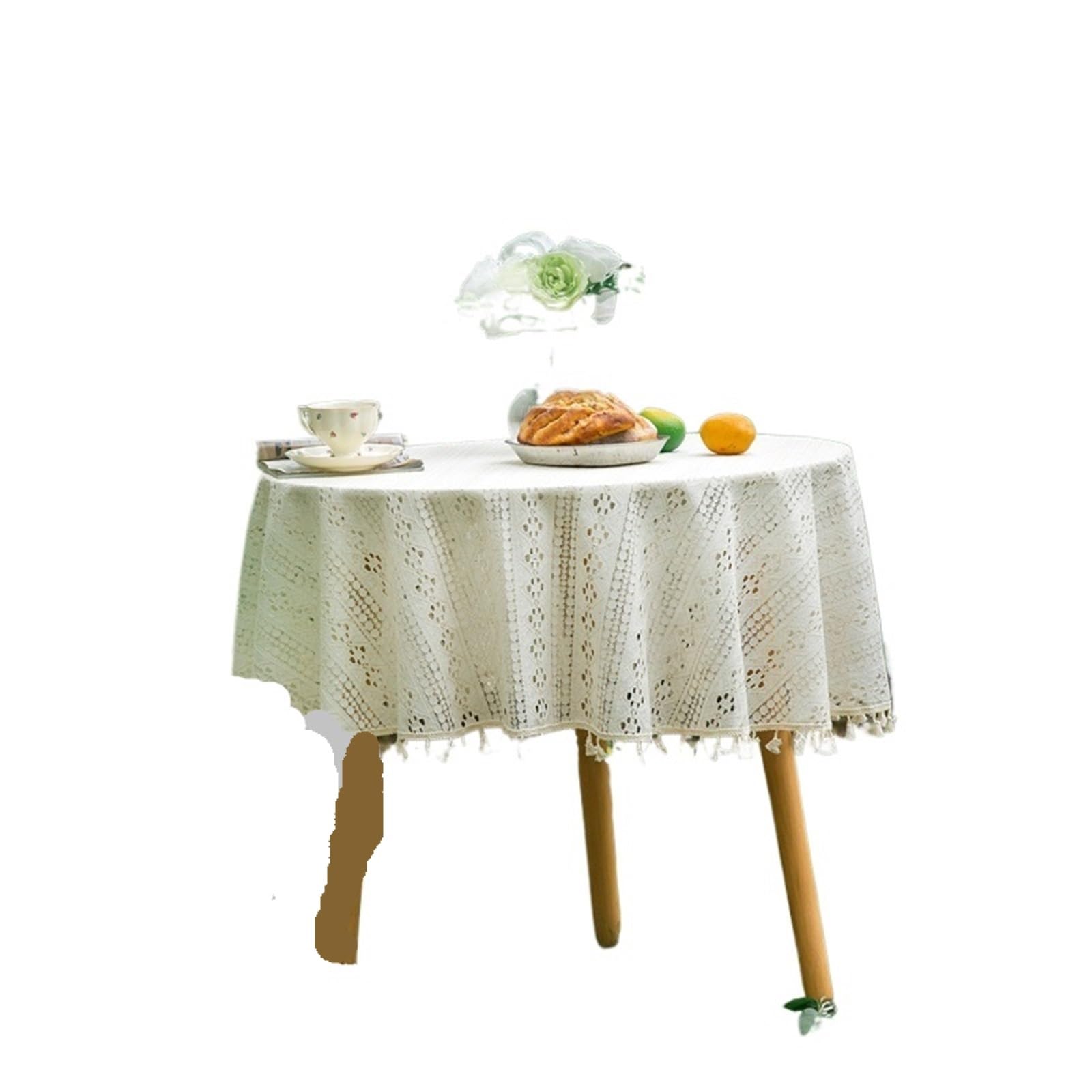 CSSHNL Lace Tablecloth Vintage Crochet Tablecloths, Beige Lace Doilies Round Cotton Table Cover Washable For Wedding Home Party Decoration