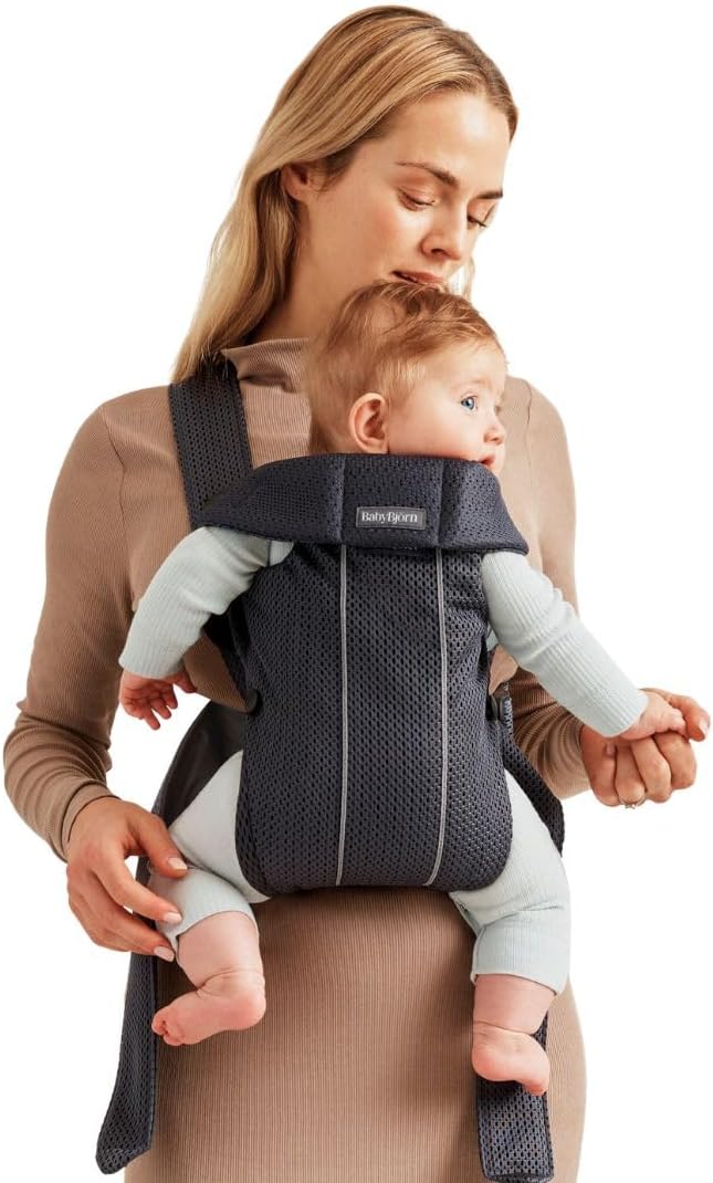 BabyBjörn Baby Carrier Mini, Anthracite, 3D Mesh | Newborn Carrier (7-25 lbs), Ergonomic, Easy-to-Use