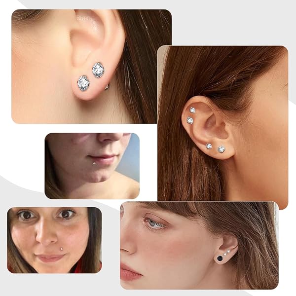 9 Pezzi Gioielli per Piercing, Helix, Labbro, Trago, Orecchio, Naso, Brillantino, Labbro, Helix per Donna Uomo, Titanio, Acciaio Chirurgico, A Farfalla, Classico, Implant Grade - 3