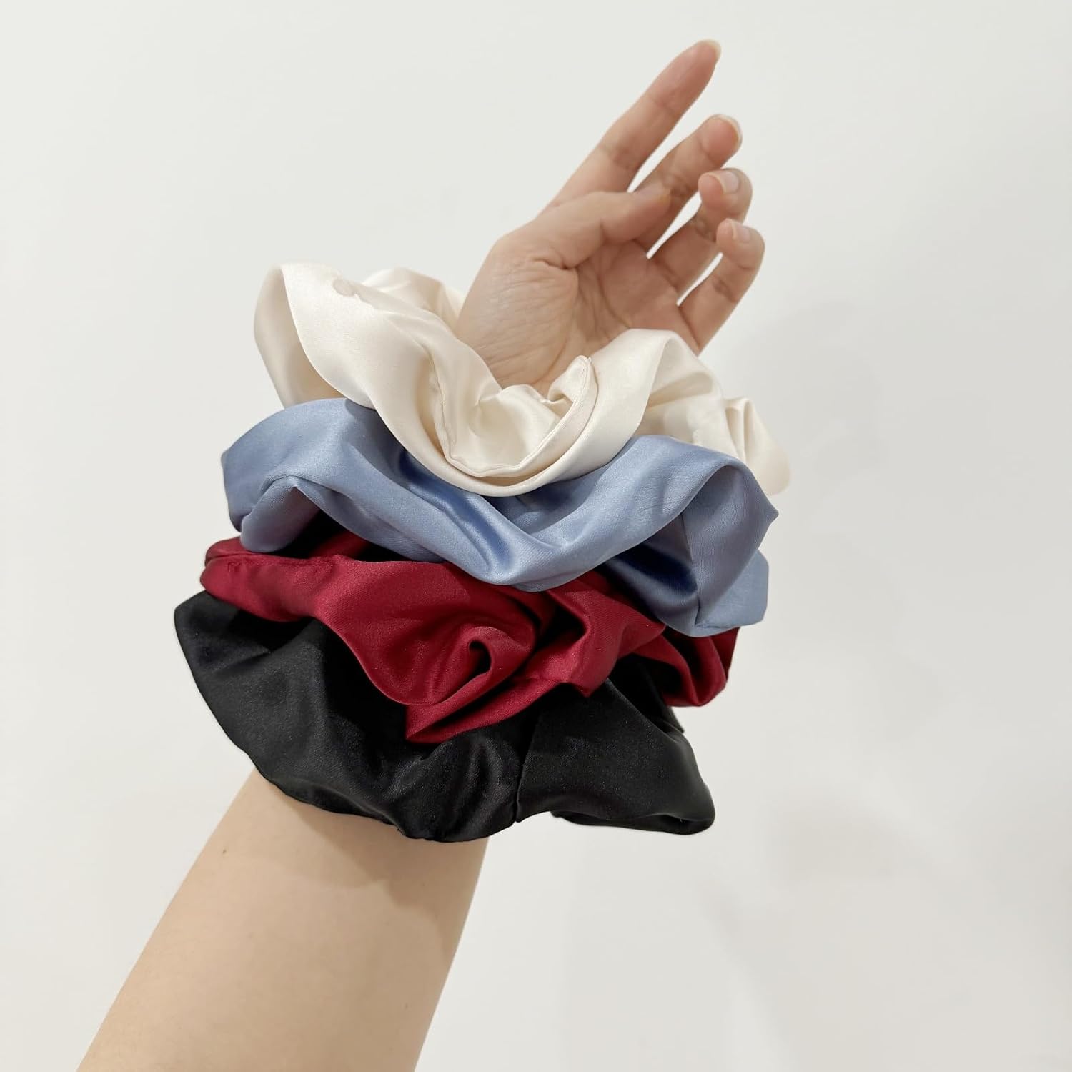 4 Pieces Jumbo Satin Silk Scrunchies for Women 7.2 Inches Large Oversize Scrunchies For Thick Hair Elastic Hair Ties (Multicolor) image 4