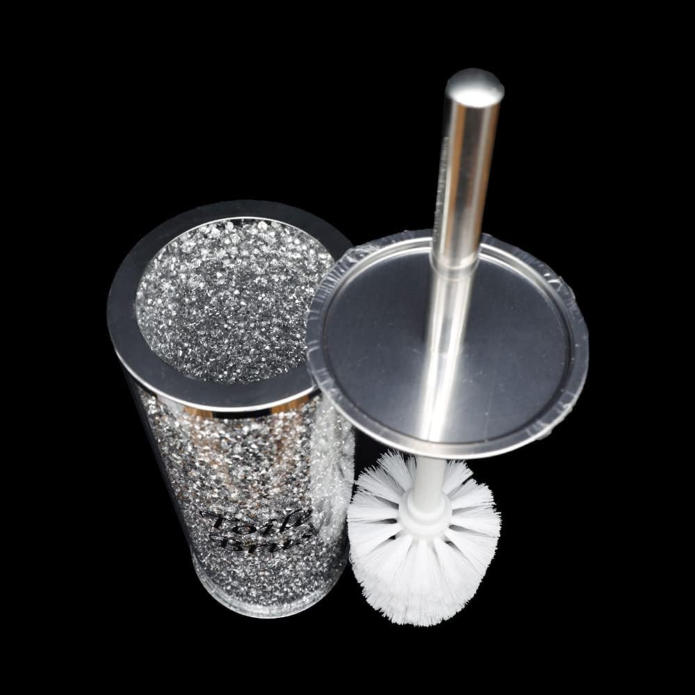 Handmade Gold Crushed Crystal Toilet Brush Holder, Large Bling Toilet Brush Holder For Home Toilet Bowl Cleaner Brush Bathroom Scrub Brush, Filled With Sparkly Crystal Crushed Diamond, 10.2" Height - View #5