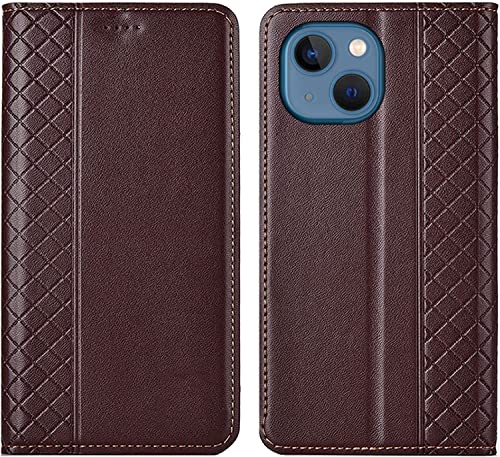 Étui en cuir véritable pour iPhone 14 marron avec porte-cartes élégant