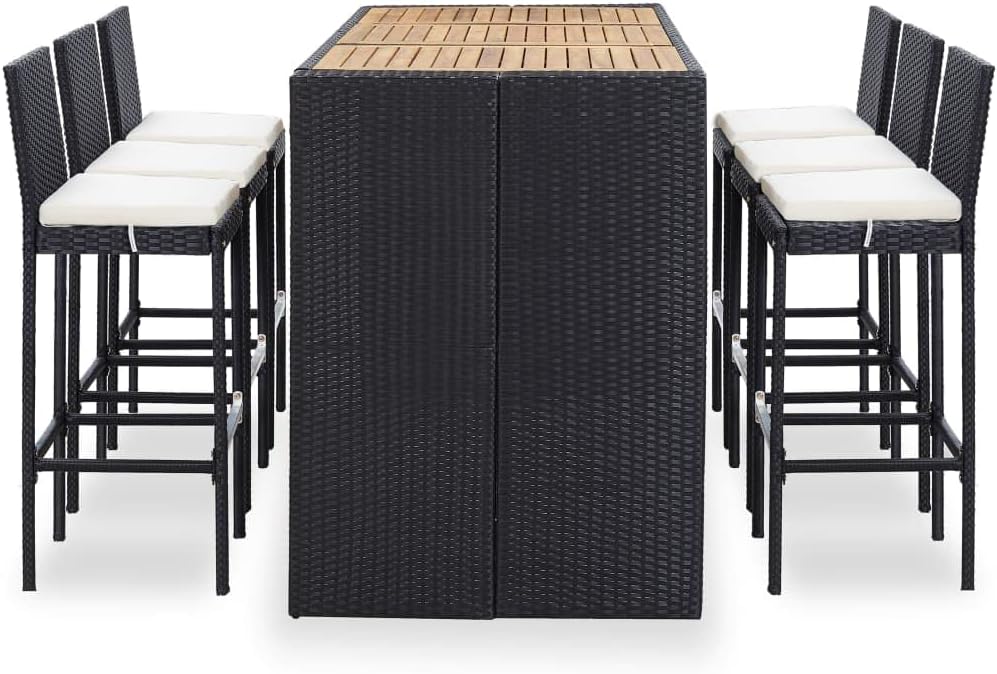 7 Piece Patio Bar Set with Cushions,Balcony Bar,Backyard Decor,Balcony Furniture,High Foot Bar,Afternoon Tea Suit,Perfect for Patio, Garden, Porch,Family Room,Sitting Area, Poly Rattan Black