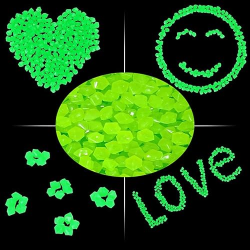 200 piedras brillantes, piedras luminosas de jardinería, rocas luminosas para decoración al aire libre, agua brillante, pecera, grava, verde