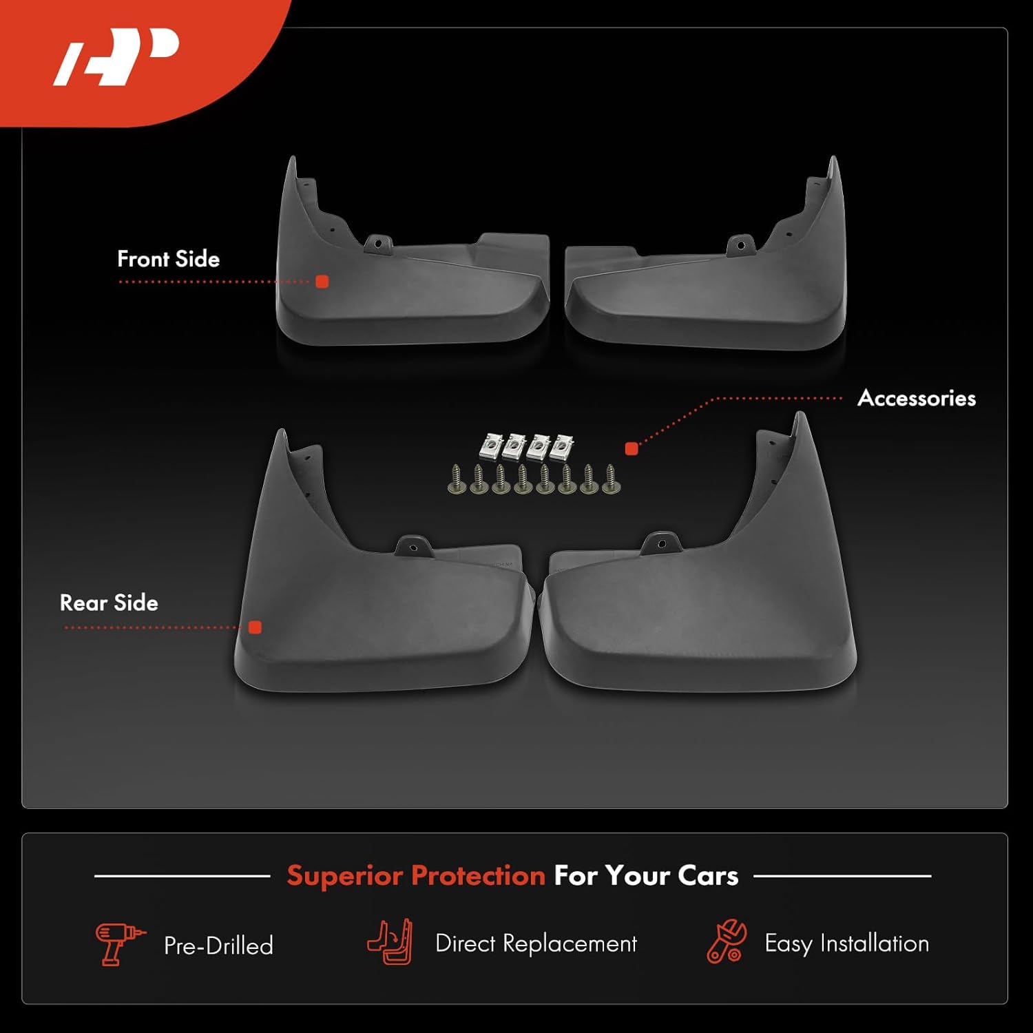 A-Premium Set of 4PCS Mud Flaps Splash Guards Mudguards Mudflaps Compatible with Hyundai Santa Fe Sport 2013-2018 Sport Utility, Front & Rear Driver and Passenger Side