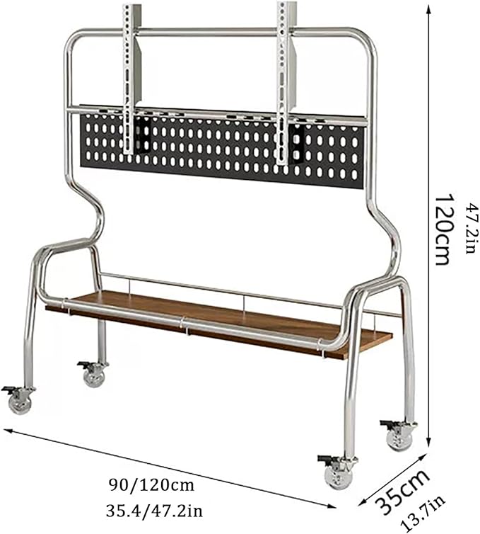 Soporte Móvil para TV con Estante, Ajustable en Altura, Plateado, 90 cm miniatura 3