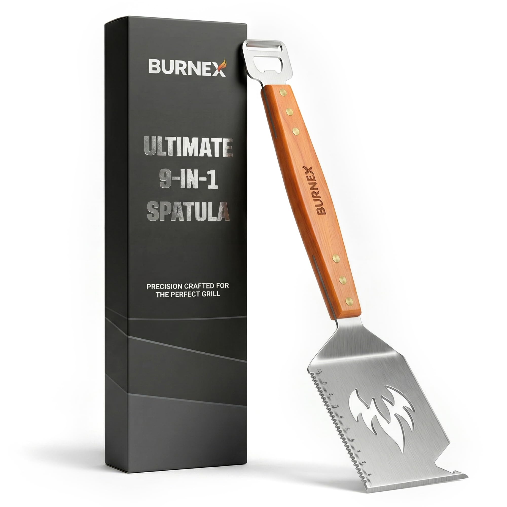Burnex Ultimate 9 in 1 Spatula Multifunction Tool, BBQ Gifts for Men - Stainless Steel Spatula with Grill Scraper - Dad BBQ Accessories, Barbecue Accessories, Barbecue Tools
