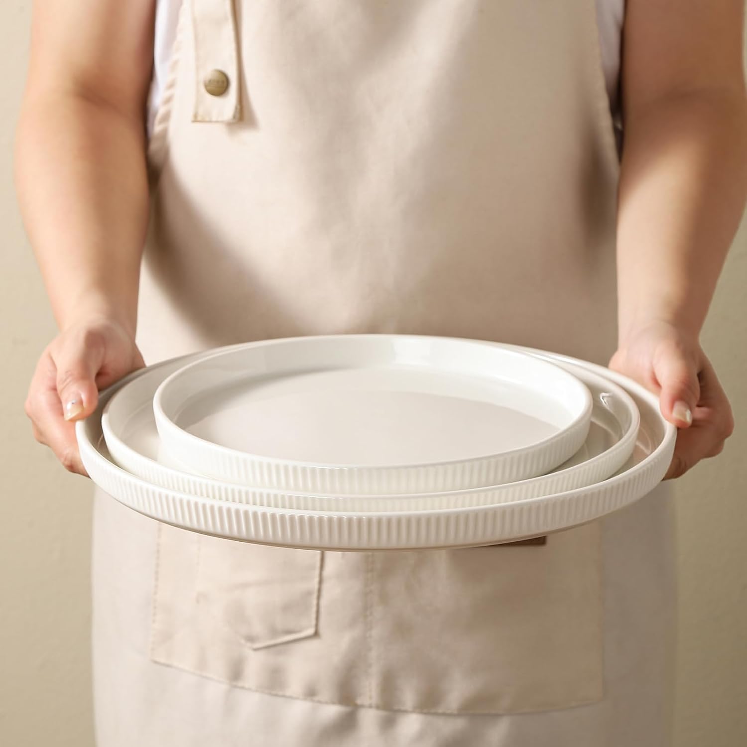 3 Packs Serving Platters, Large Serving Tray, Round Platters for Serving Food, Food Tray for Veggie Fruit Snack Dessert Cheese, White Ceramic Serving Trays for Party, Entertaining, 12.8”/10.8”/8.8” - Image 8