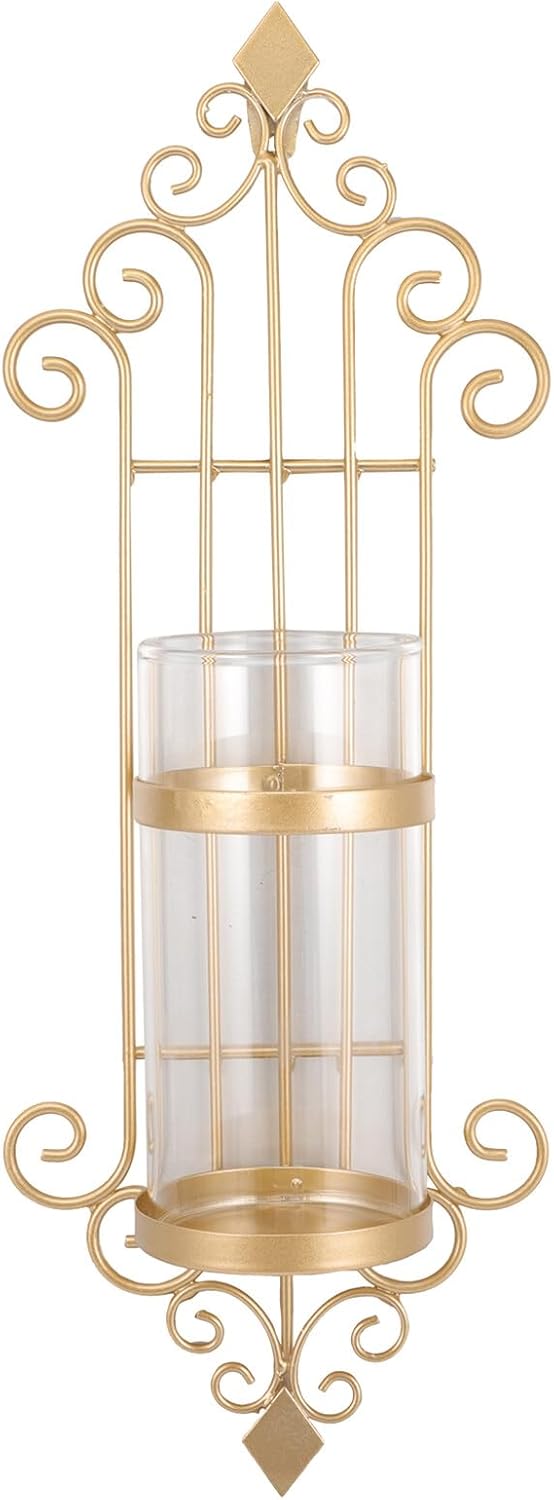 ULTECHNOVO Rose Gold Wall Candle Holder Decorative Iron Art Glass Sconce Elegant Wall Hanging for Living Bedroom Bathroom Classic European Style Gift for Housewarming Wedding