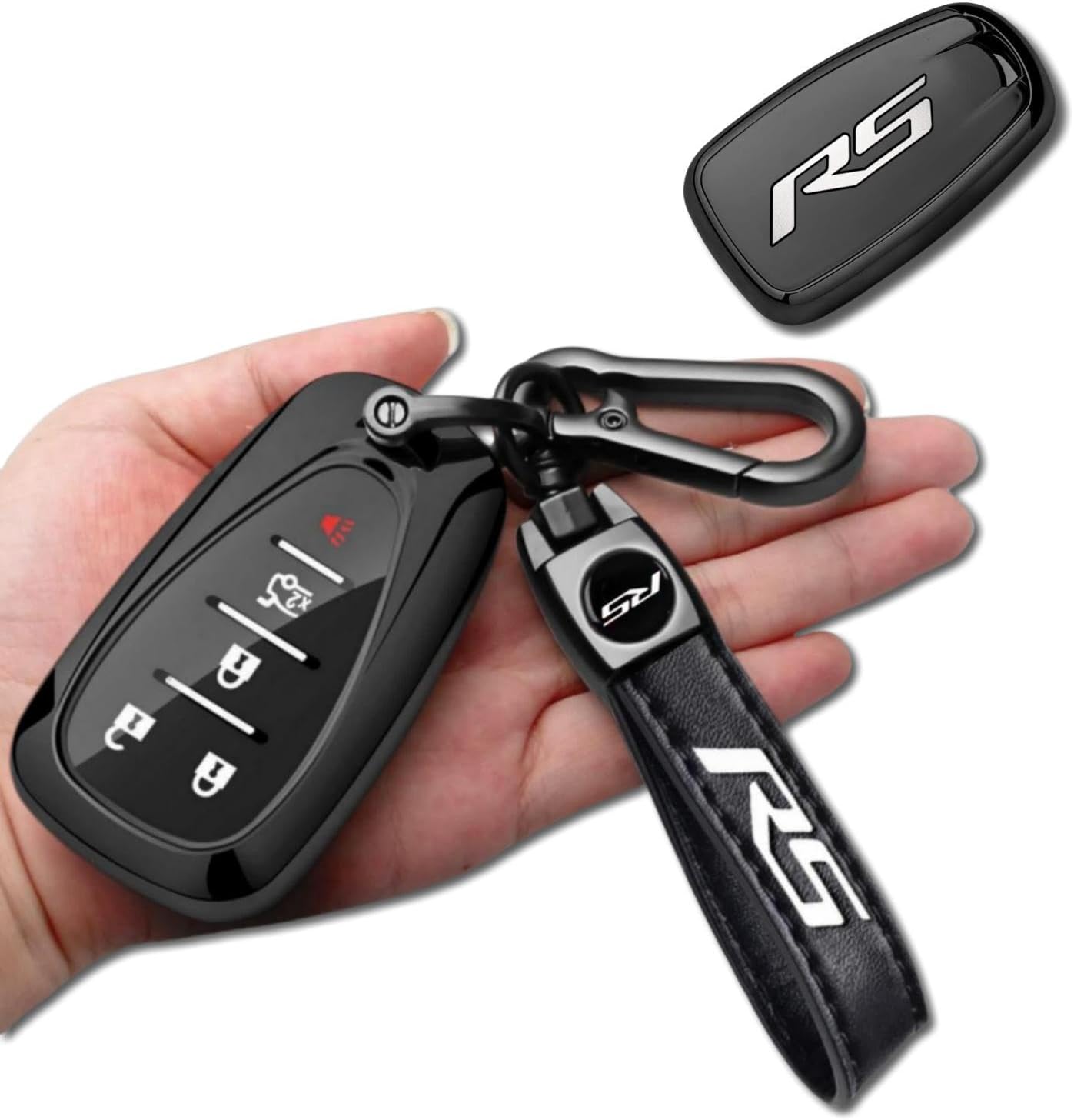 RS Emblem Keychain with Soft TPU Protection Key Case for Camaro RS Equinox Malibu Traverse Blazer Cruze Trailblazer Trax Sonic Spark Accessories (Red RS)