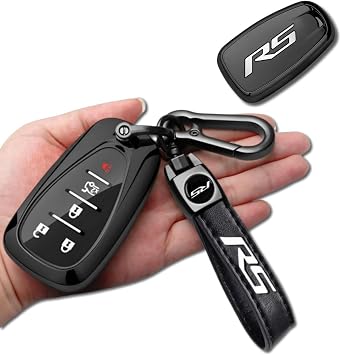 RS emblem Keychain with Soft TPU Protection Key Case for Camaro RS Equinox Malibu Traverse Blazer Cruze Trailblazer Trax Sonic Spark Accessories White RS