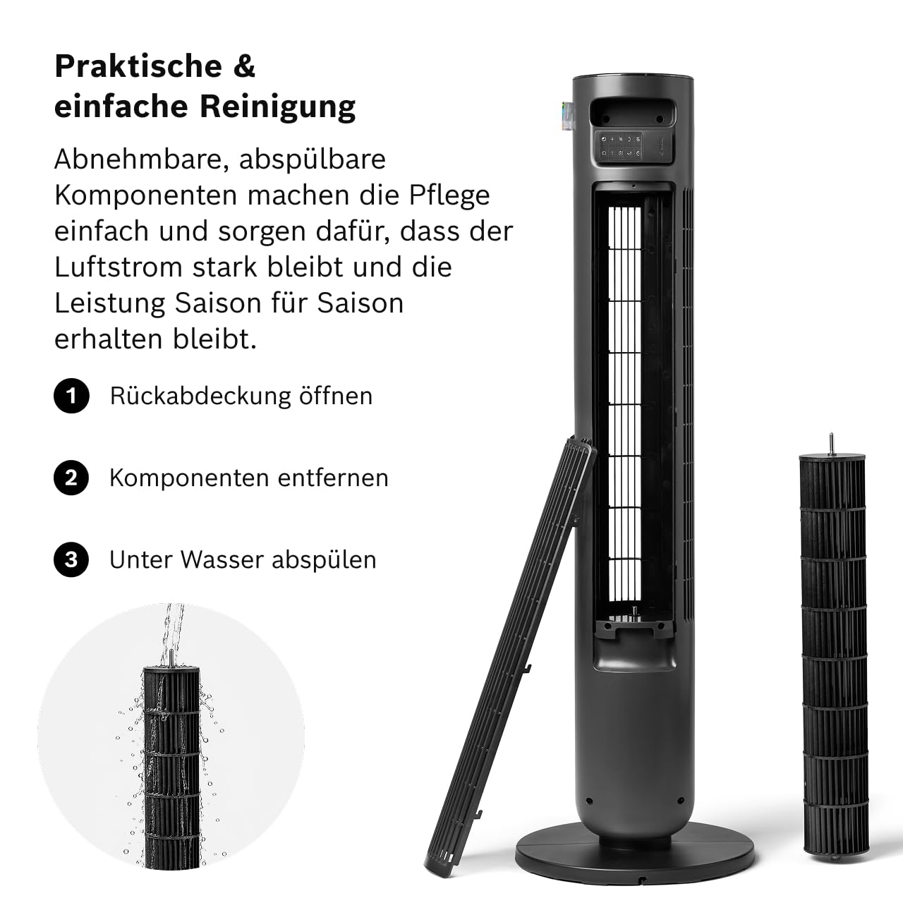 Bosch Tower Fan 6000, Leiser Turmventilator, Midnight Grey