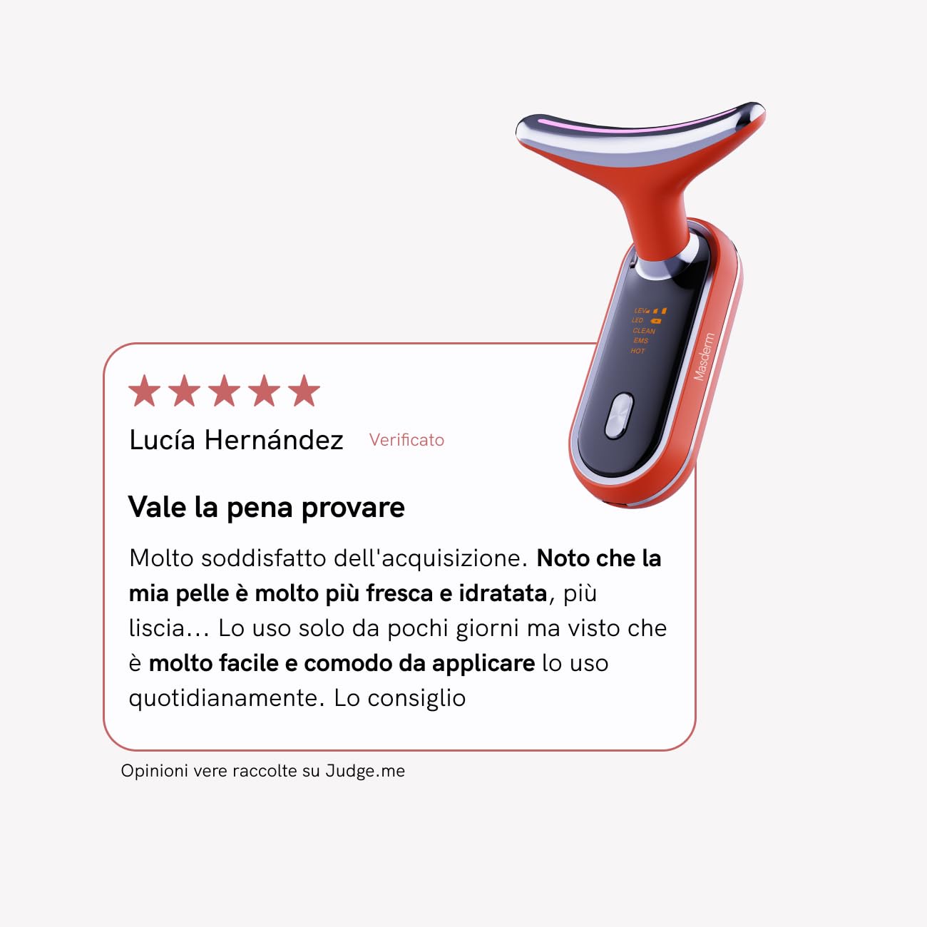 MASDERM Massaggiatore Facciale Rassodante Antieta con Luce LED Rossa ed EMS, Dispositivo Viso e Collo Red Light Therapy