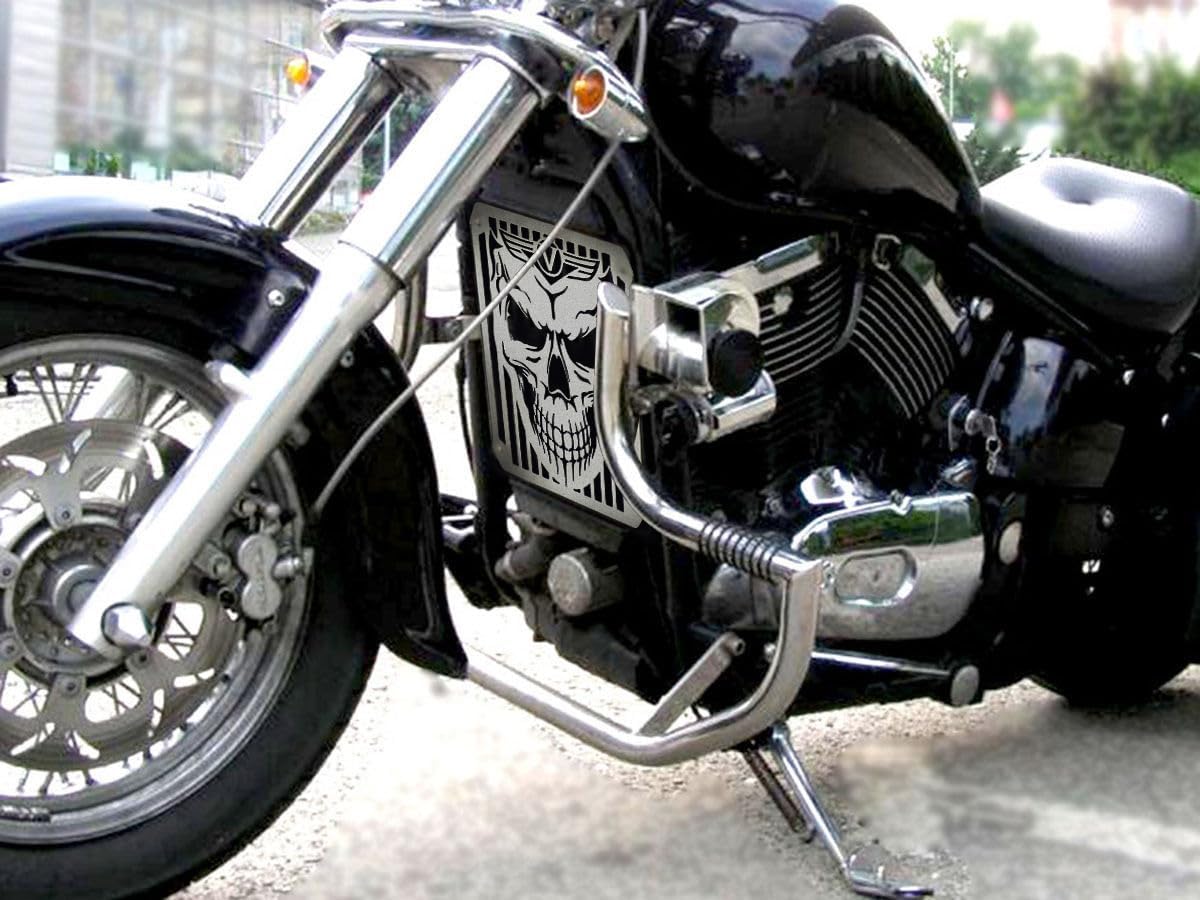 Motorcycle Chrome Radiator Grill Cover Guard Protector Compatible with Vulcan VN400 VN800 VN 400 VN 800 1995-2006 (V Skull)