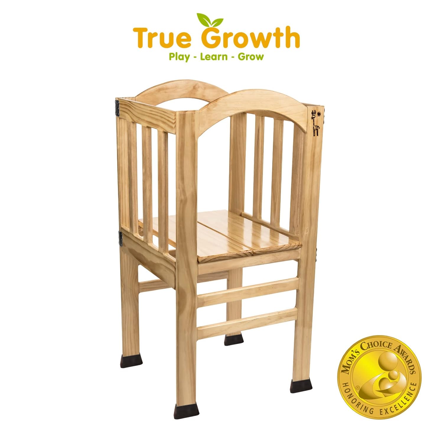 True Tot Toddler Tower - Folding Montessori Kitchen Stool for Children | Safety Rail & Non-Slip Rubber Feet | Adjustable Height | Solid Wood Construction Supports up to 100 lbs | Foldable for Storage