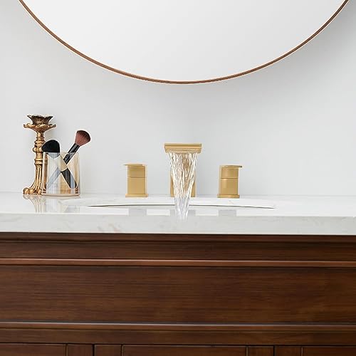 Miniatura 9 de BESy Grifo de baño de 8 pulgadas, grifo de baño dorado con 3 agujeros, dos asas, grifo de lavabo de baño, grifo de lavabo de baño generalizado,