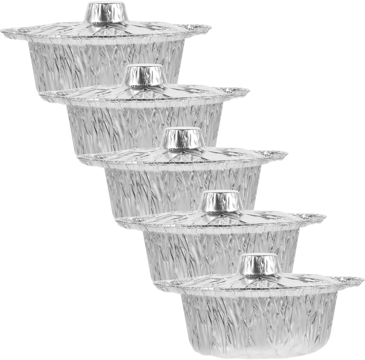 Milisten 5 Sets Aluminum Foil Pans with Lids Round Disposable Cookware 34oz/1000ml Baking Grill Tin Pans Camping Food Containers Foil Tray Cooking Pot for Baking, Grilling, Camping, Meal Prep | 8-Inch