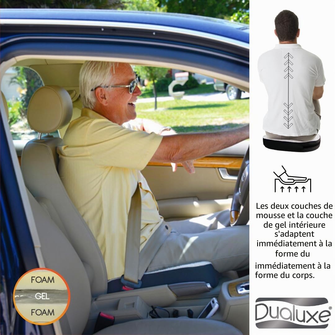 BEST DIRECT DUALUXE Coussin en Gel (2 pièces), Voiture, Bureau, Télétravail, Soulage la Tension et la Pression sur Le Dos, Les Jambes et Les Fesses, Housse Lavable, Léger et Portable (47,5x38x7cm)