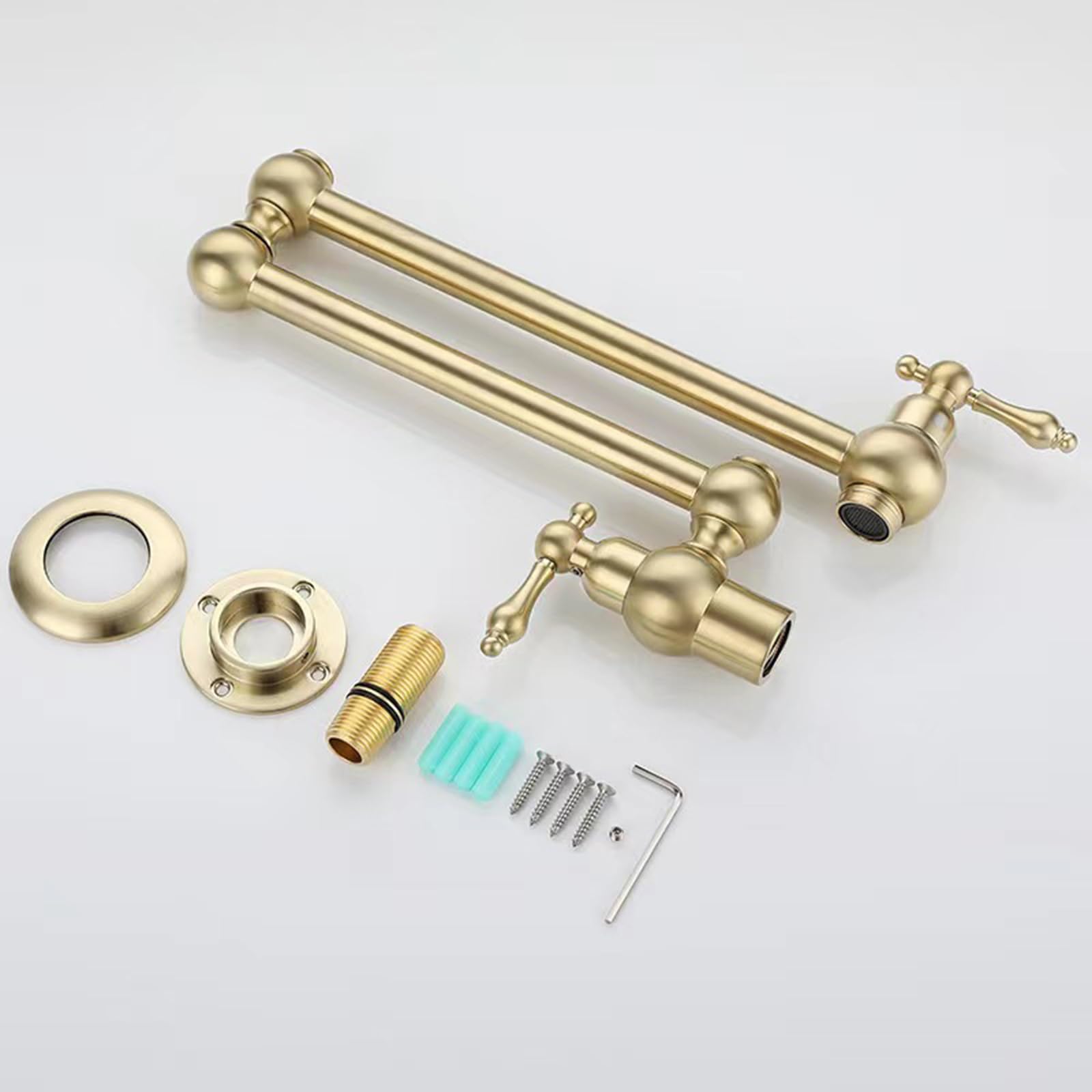 Faucet Pieghevole da Cucina a Muro a Muro a Doppia Maniglia Rubinetto Ottone Freddo, Nero