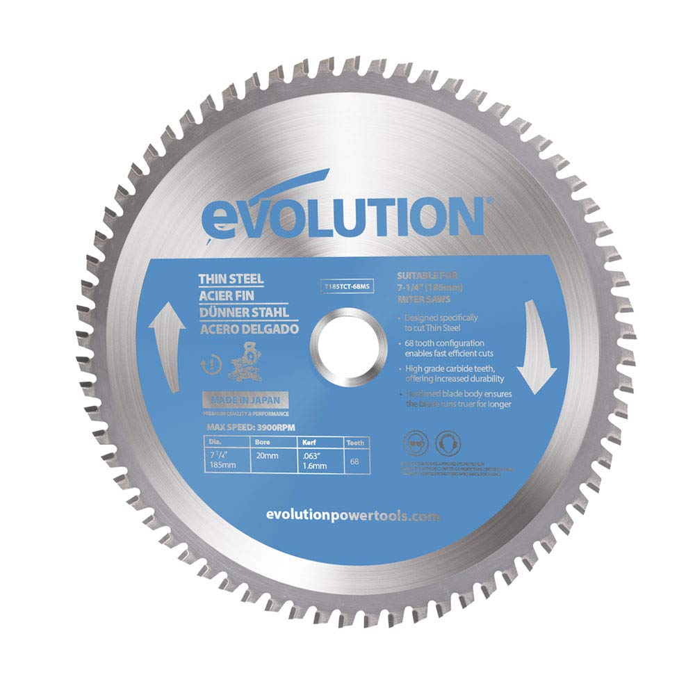 Evolution T185tct-68Ms Thin Steel Cutting Mitre Saw Blade 185 X 20Mm X 68T