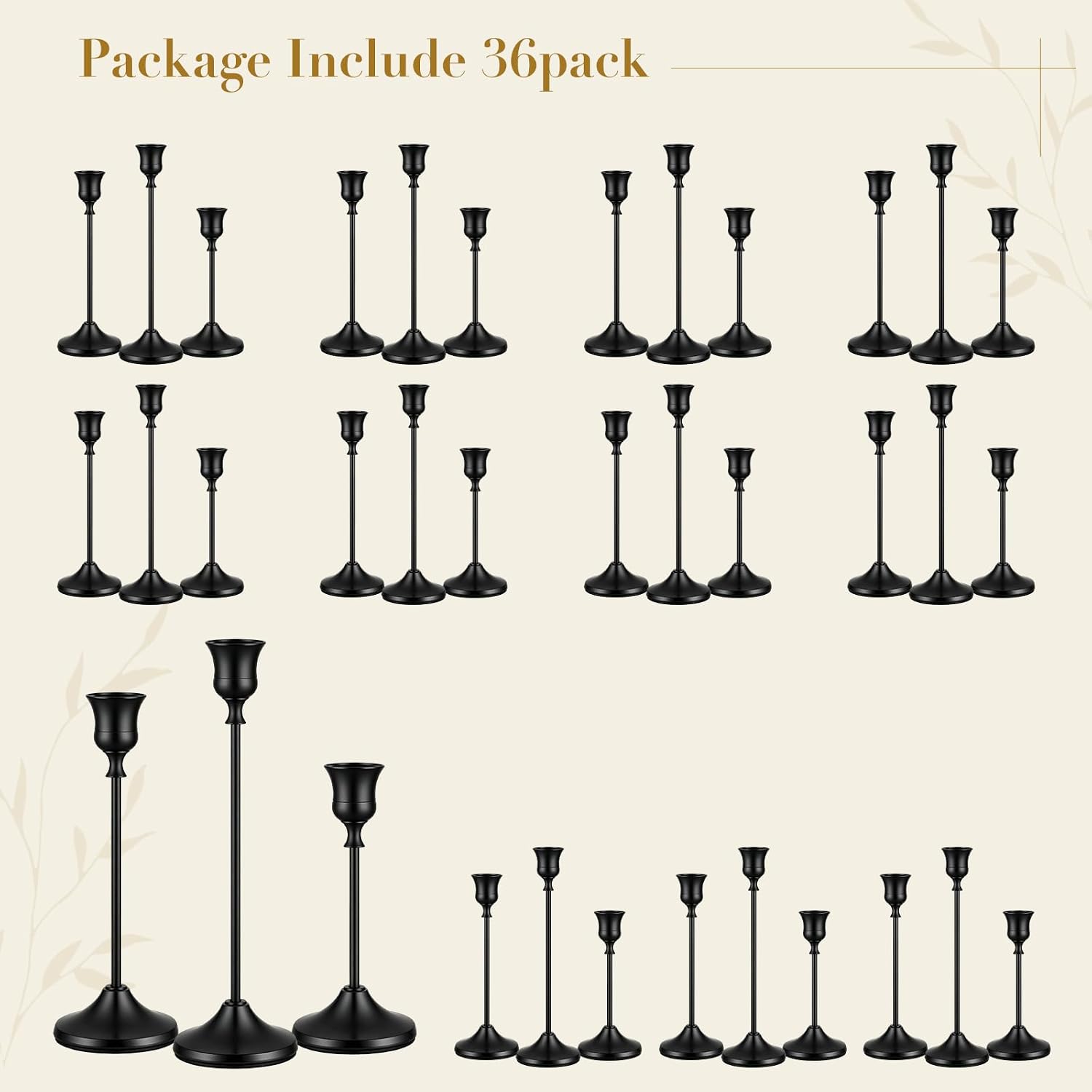 36 PCS Black Metal Taper Candle Holders Set,Brass Vintage Metal Candlestick