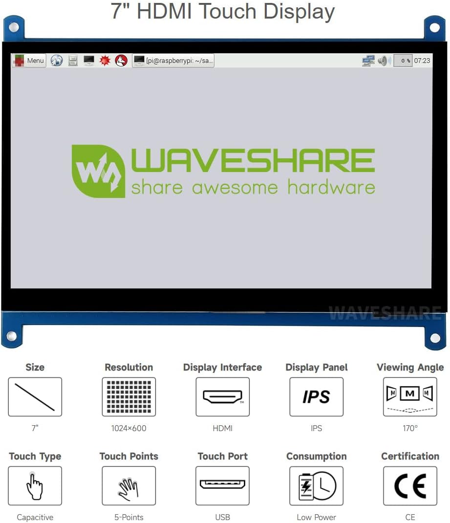 Бүттүview of Waveshare 7-inch HDMI Touch Display specifications