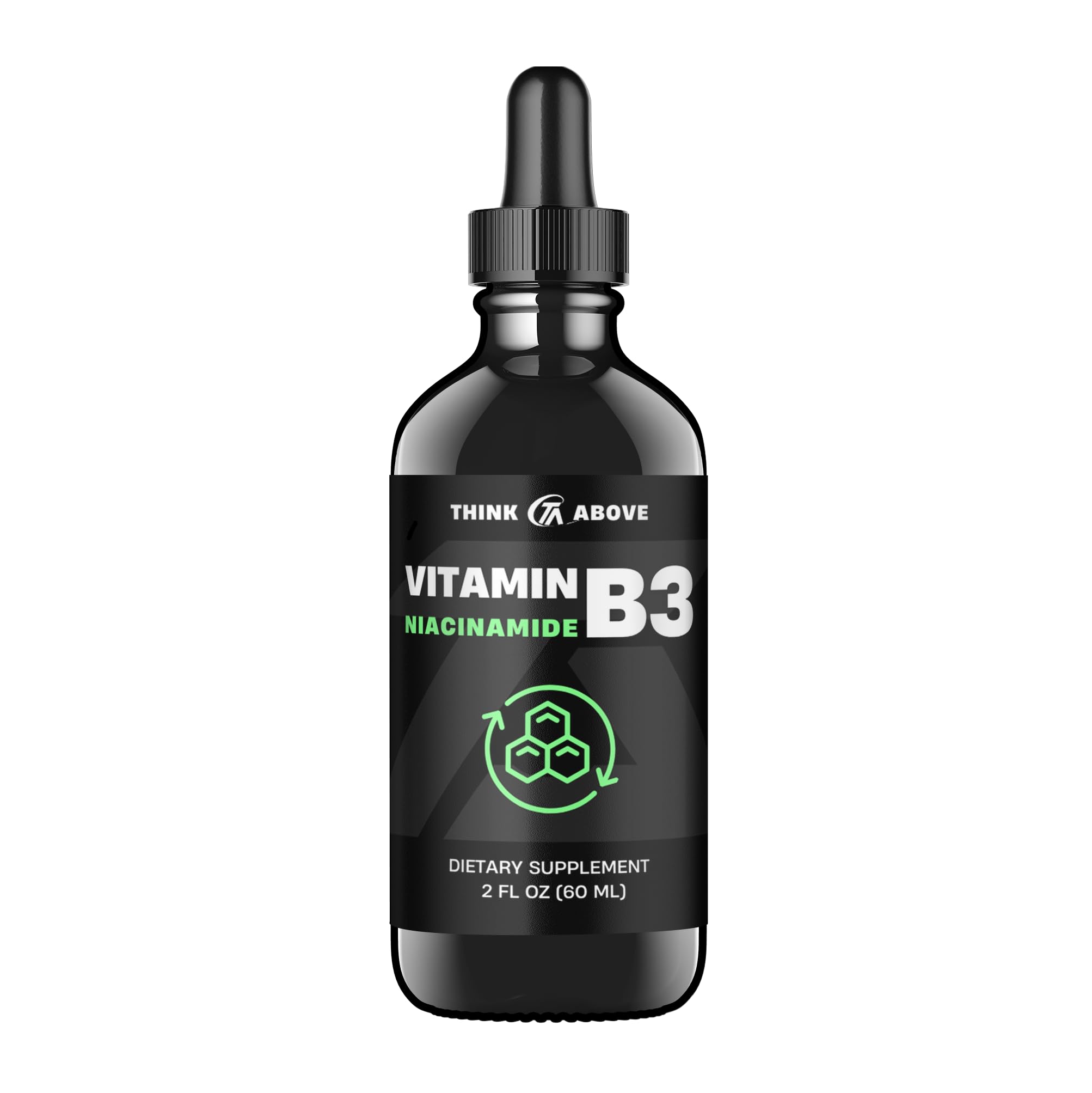 Liquid Vitamin B3 (as Niacinamide) Supplement - Non Flush Form of Niacin - Convenient Niacin Drops for Women and Men - 2oz (60ml)