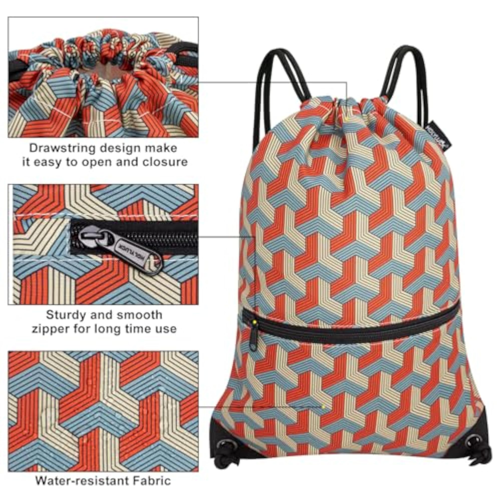 Red Pattern Drawstring Backpack Bag for Sports