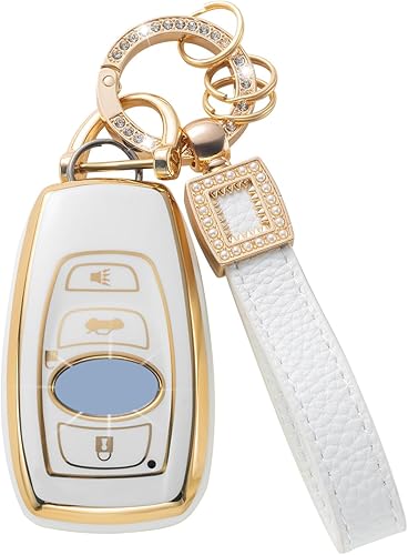 CACARLIKE Funda para llavero Subaru con cordón de cuero, funda compatible con Ascent BRZ Crosstrek Forester Impreza Legacy Outback WRX STI Smart Key