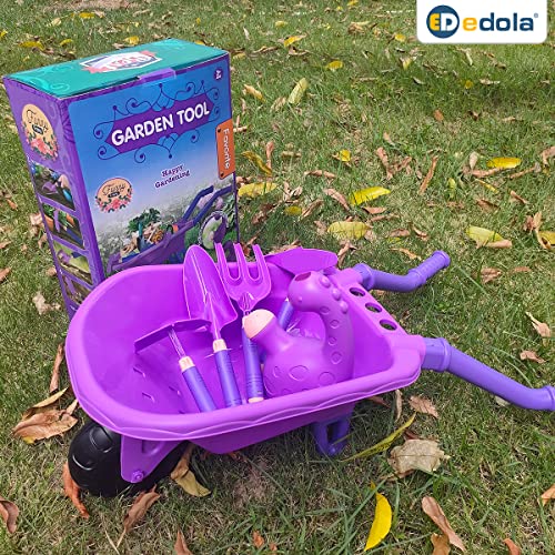 Edola Kids Toys Gifts For Children Age 3-12 Year Old, Kids Wheelbarrow Set, Beginner Gardening Tools For Kids, Toddler Boys Girls Plastic Garden Kits With Wheelbarrow, Watering Can, Hand Rake #TOP1