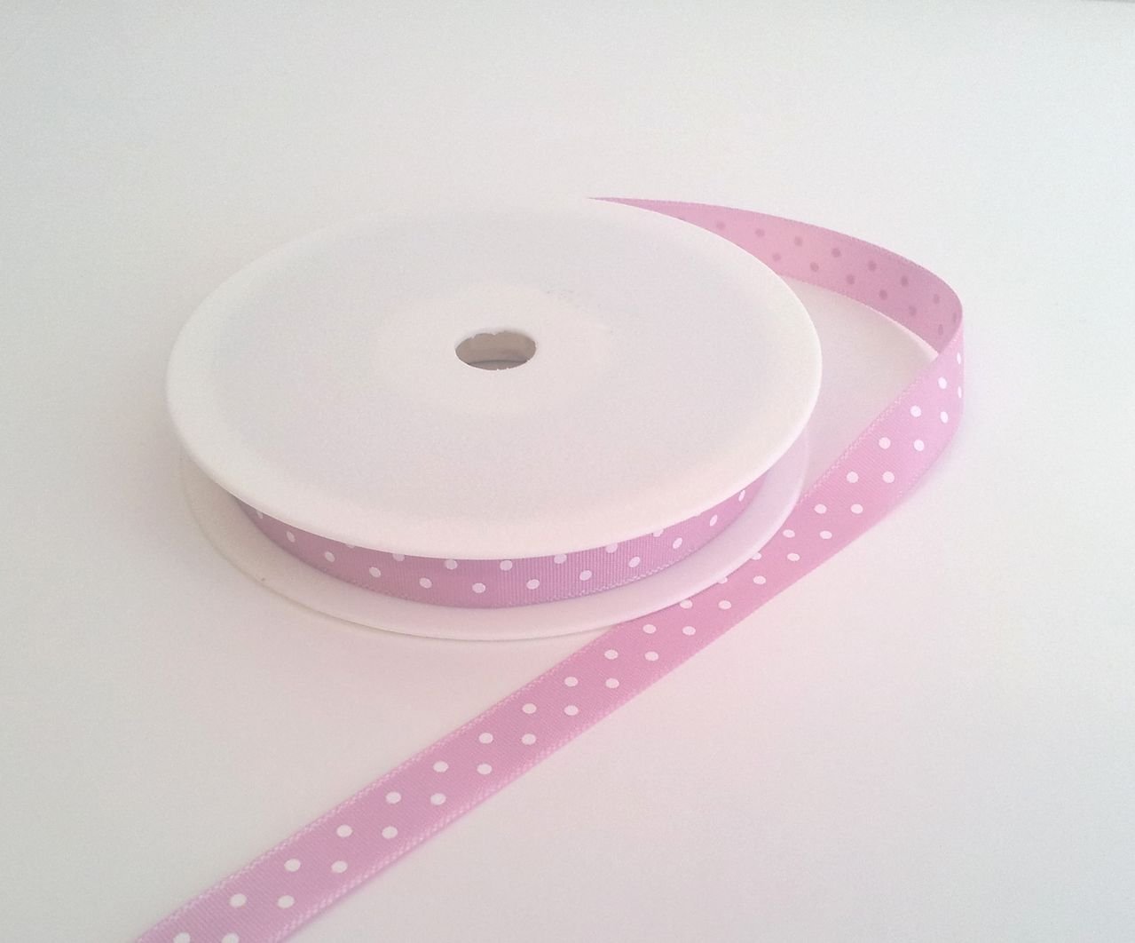 Rpribbon Pink 1 Metre Trim Of With White Polka Dots Grosgrain Ribbon 10Mm Wide