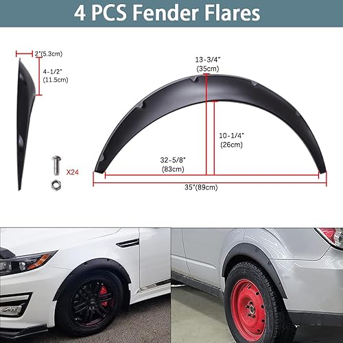 Miniatura 10 de DREAMOTOR 4 unidades de guardabarros flexibles universales para automóvil, arcos de rueda de 31.496 in PP de cuerpo ancho, protector de borde de
