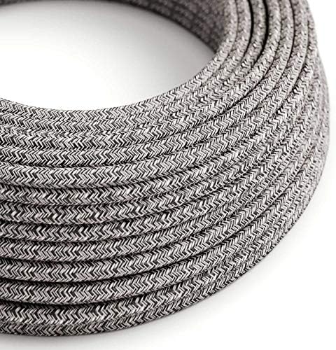 CA Creative Cables Black Glitter Cotton & Natural Linen Tweed Covered Round Electric Cable - RS81-150ft, 3 x 18 AWG