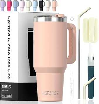 40 oz Tumbler with Handle,Tumbler with Lid and Straw,Double Wall Insulated Cup Stainless Steel Travel MugCold for 34 Hours,Water Bottle for Iced Tea,Coffee,Cold BeveragesPink