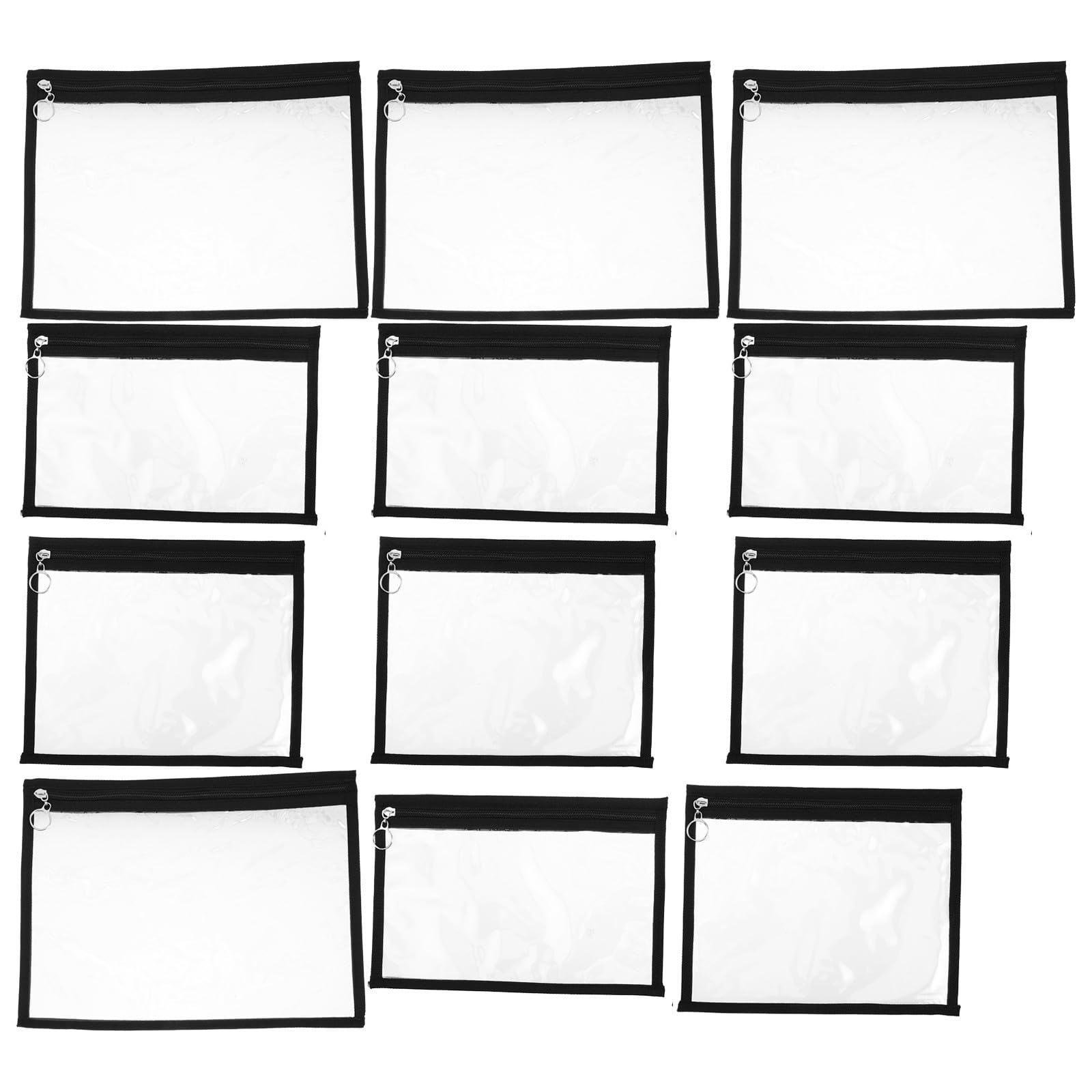 Angoily 12 pezzi in PVC trasparente con cerniera, astuccio portapenne trasparente, organizer per documenti in plastica, portaoggetti da viaggio, portaoggetti per cancelleria, puzzle per ufficio e