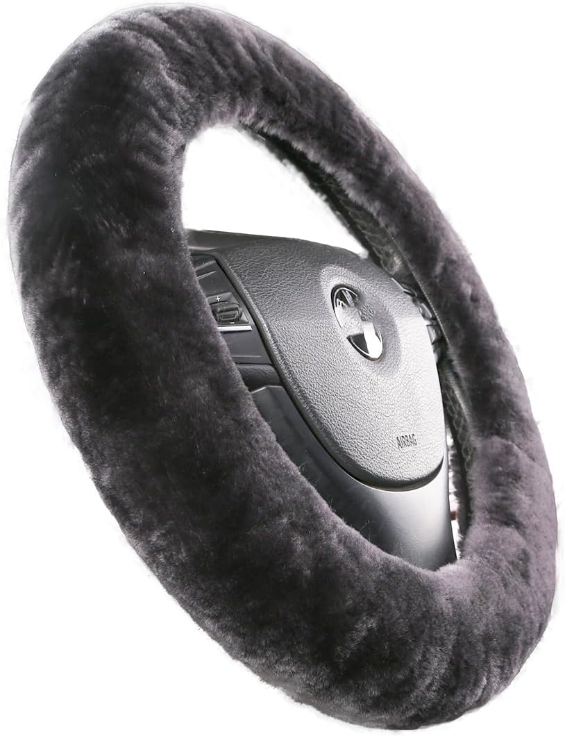 - Fuzzy Fluffy Fur Wool Fuzzy Sheepskin car Steering Wheel Cover for Universal Steering Wheel 14 1/2inch-15 1/2inch Protector Accessories, Anti-Slip,Comforting and Luxurious, Soft Texture