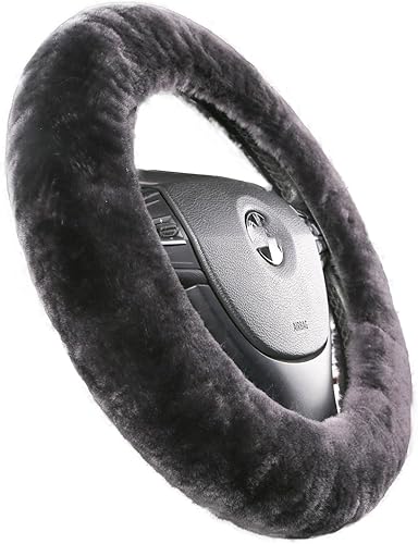 Miniatura 68 de OGLAND - Funda de volante de piel de oveja de felpa suave y esponjosa, para vehículo universal, mujeres y hombres, 14,5-15,5 pulgadas, accesorios
