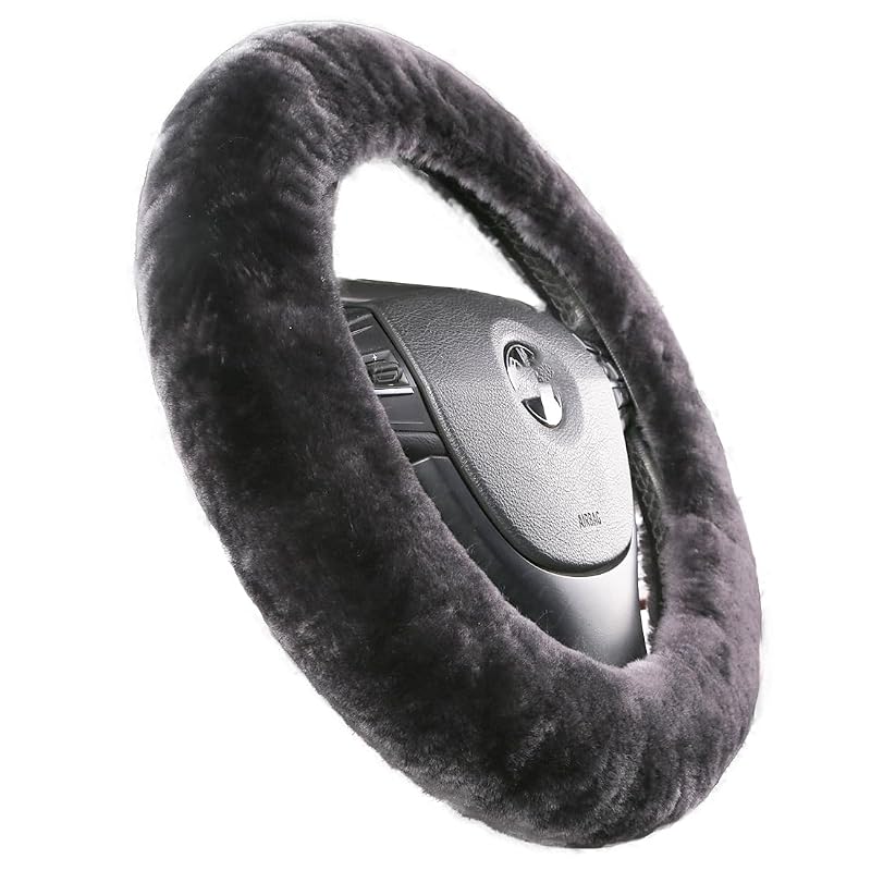 Capa para volante em pele de carneiro Merino australiana OGLAND preta Carbon Black, 35–42 cm