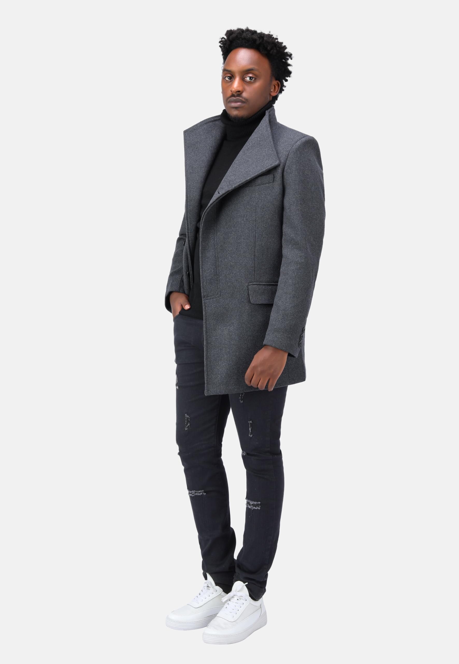 Allthemen Trench da Uomo Colletto alla Coreana Cappotto di Casual Lana Coat Lungo Invernale Cappotto Monopetto