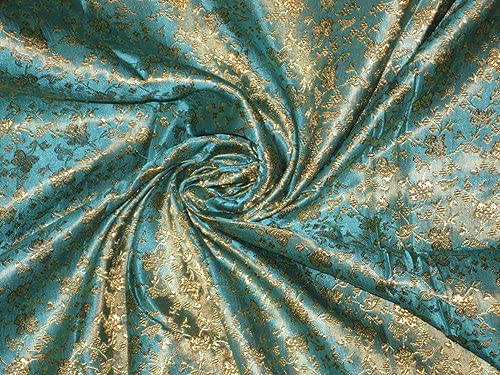 Tissu jacquard brocart bleu floral pour coudre une robe de soirée chic