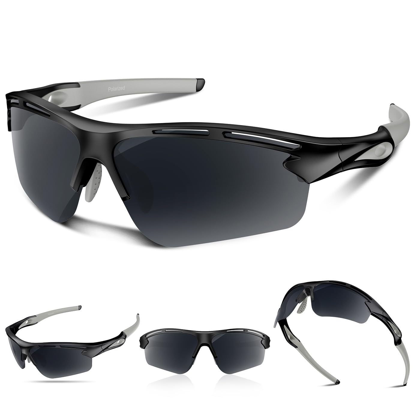 Polarized Sports Sunglasses for Men Women Youth Baseball Running Cycling Driving Fishing Tennis Golf TAC UV400 TR90, black, One Size